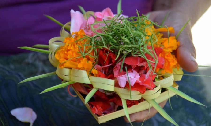 Bali: Making Canang Sari Make Offering for Ritual Bali - Learning the Symbols: Flowers, Fruits, and Meaning