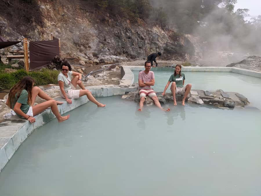 Bandung: White Crater, Scenic Tea Plantations & Hot Spring - Hot springs and mud bath: the payoff after crater steps