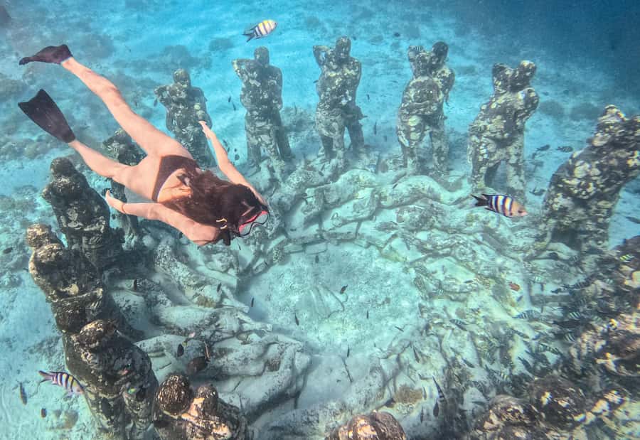 From Gili Air: Snorkeling with Turtles & Underwater Statue - The Nest underwater statues: iconic photos, real-world crowding, and good etiquette