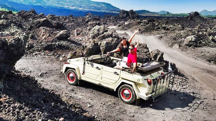Mount Batur: Private Volkswagen Jeep Volcano Safari - Into the old crater: lava flows, monkeys, and the black-rock view