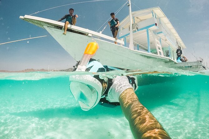 Snorkeling with turtle and statue in Gilis - Stop 1: the coral-and-fish snorkeling feeling