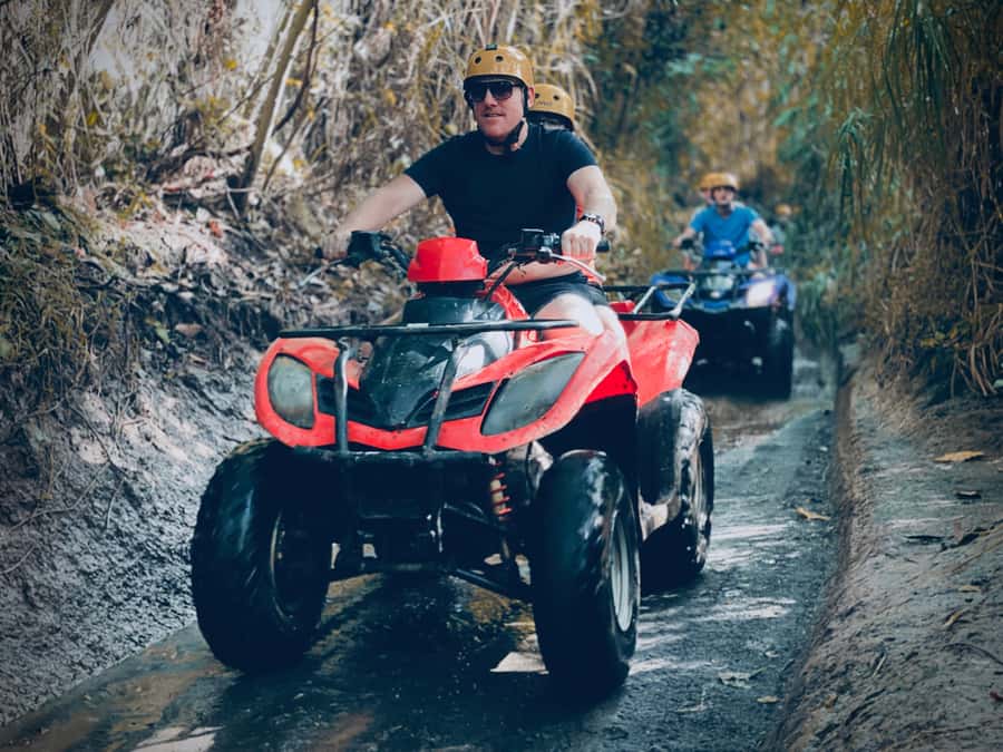 Ubud: Gorilla Face ATV & Batur Natural Hotspring with Lunch - Gorilla Face Cave, rivers, and rice paddies on the same morning