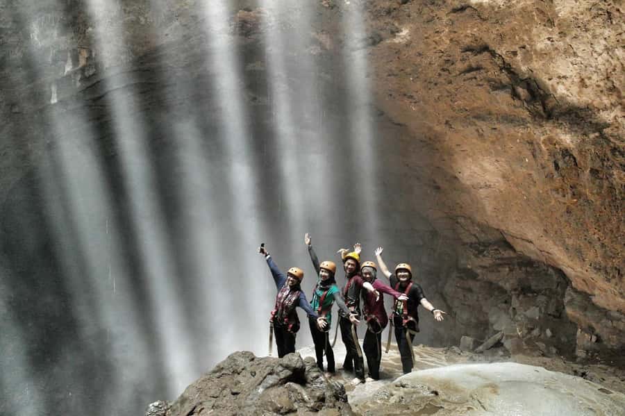Yogyakarta : Jomblang and pindul cave, 1 day cave adventure - The Oyo River and waterfall stop: a welcome splash (if you want it)